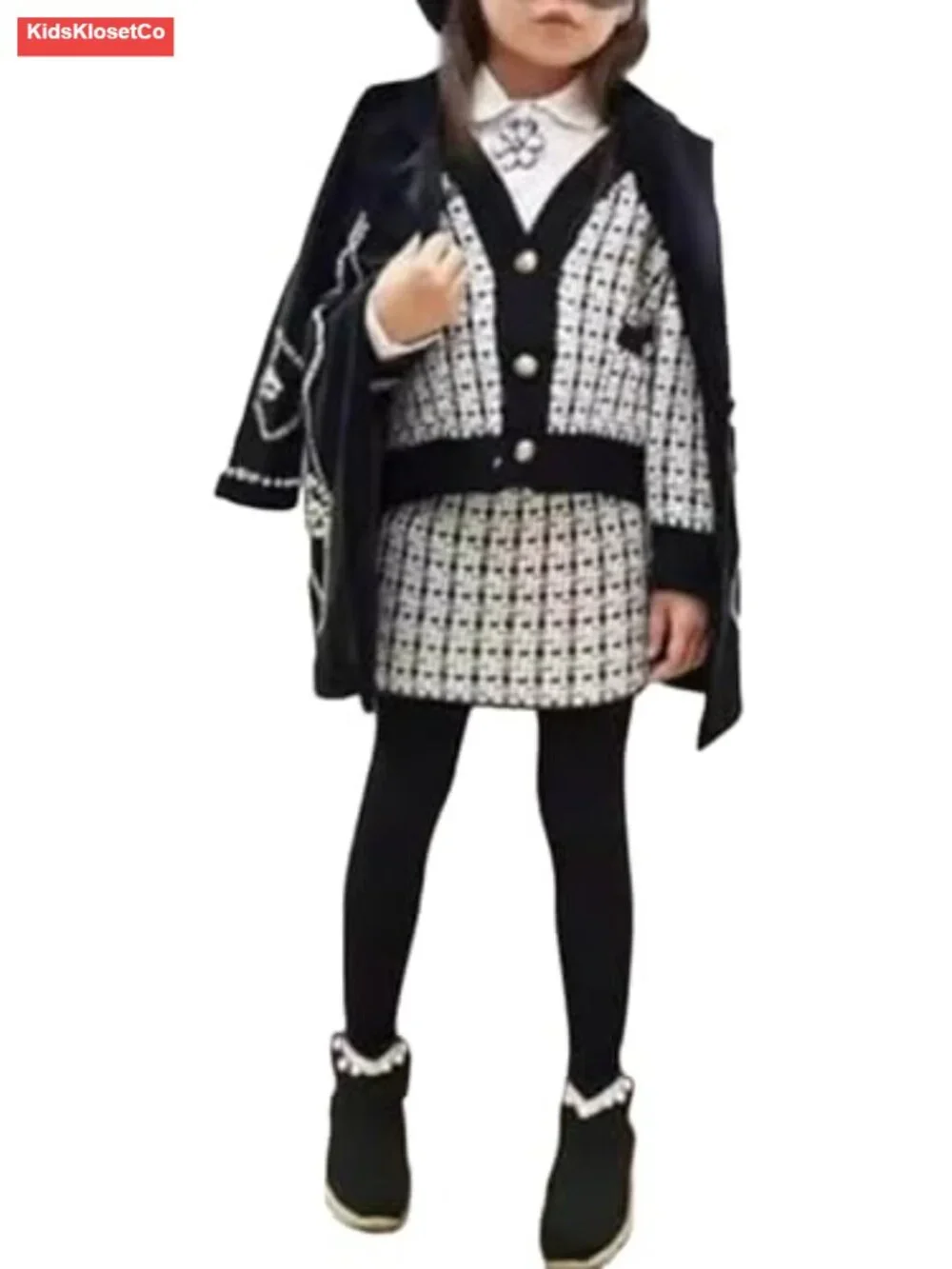 Toddler Girl Plaid Cardigan & Skirt Set Long Sleeve V Neck Two Piece Outfit